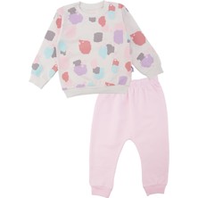 Bebelop Kız Bebek Renkli Baskılı Bel Lastikli 2'li Alt Üst Eşofman Takım