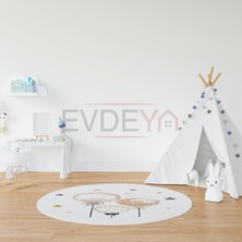 Viyana Home Dijital Baskılı Kaymaz Taban Yıkanabilir Yuvarlak Çocuk Odası Oyun Halısı, V-Y-Çocuk-24-Beyaz,