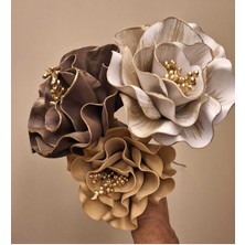 Kutmen El Yapımı Lateks Gold Renkli Üçlü Çiçek Buketi Dekoratif Özellikli