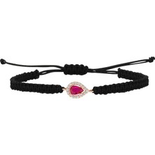 Altın Sepeti Rose Gümüş Ruby Renkli Taşlı Ip Bileklik