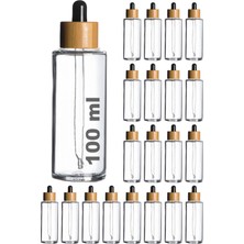 Afracam 100 cc Şeffaf Damlalık Siyah Ahşap Bambu Sızdırmaz Kapaklı 100 ml Dropper Cam Serum Şişesi 20 Adet