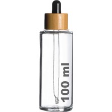 Afracam 100 cc Şeffaf Damlalık Siyah Ahşap Bambu Sızdırmaz Kapaklı 100 ml Dropper Cam Serum Şişesi 1 Adet