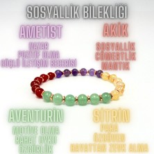 Yıldız Doğal Taş Sertifikalı Sosyallik Bilekliği Doğal Taş  6mm Misinalı Aventurin Sitrin Akik Ametist