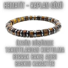 Yıldız Doğal Taş Sertifikalı Hematit Kaplan Gözü Doğal Taş Özel Kesim Bileklik  6mm Misinalı