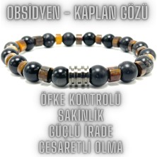 Yıldız Doğal Taş Sertifikalı Obsidyen  Kaplan Gözü Doğal Taş  Bileklik  8mm Misinalı
