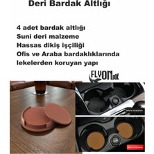 Flyonlook Deri Bardak Altlığı 4 Adet Bardak Altlığı Yuvarlak Tasarım Ofiste Evde Masanızı Tamamlayıcı Bardak