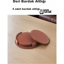 Flyonlook Deri Bardak Altlığı 4 Adet Bardak Altlığı Yuvarlak Tasarım Ofiste Evde Masanızı Tamamlayıcı Bardak