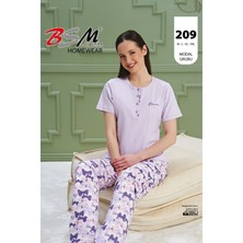 Bsm Kadın Yüksek Kalite Penye Kumaş Desenli Kısa Kol Lila Pijama Takımı