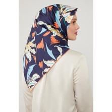 Lêvi D'or Lacivert Yaprak Desen Twill Eşarp