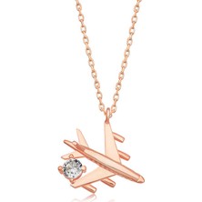 Serra Jewels Gümüş Rose Tek Taşlı Uçak Kadın Kolye