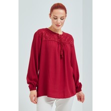 Stilmony Kadın Bordo Şile Bezi Yazlık Bluz