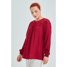 Stilmony Kadın Bordo Şile Bezi Yazlık Bluz