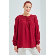 Stilmony Kadın Bordo Şile Bezi Yazlık Bluz