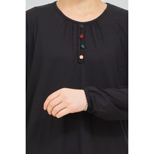 Stilmony Kadın Siyah Kolu Lastikli Likralı  Penye Bluz