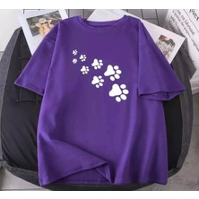 Amor Man Büyük Beden Özel Tasarım Beyaz Patiler Baskılı %100 Pamuk Oversize Kadın Battal T-Shırt