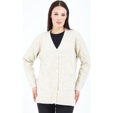 Stilmony Kadın Krem Düğmeli Yün Anne Triko Kısa Hırka