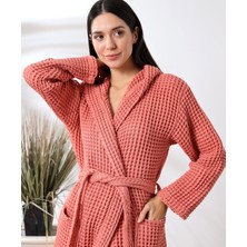 Unisex Kapşonlu  Organik Pamuk Waffle Bornoz