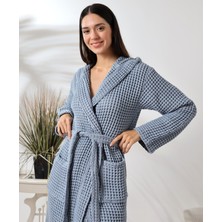 Unisex Kapşonlu  Organik Pamuk Waffle Bornoz