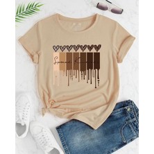 Amor Man Büyük Beden Leopar Kalpler Baskılı Pamuk Oversize Şık Kadın Tshirt