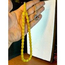 Anemore Collection Sarı Sıkma Çubuk Kehreibar Tesbih Kapsül Kesim T-163