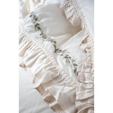 Ecocotton Leyna Battal Boy Nevresim Takımı Organik Pamuk Keten El Nakışlı Krem 240 x 220 cm