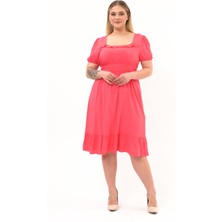 Apsen Kadın Narçiçeği Kare Yaka Fırfır Detaylı Midi Boy Yazlık Viscon Elbise 4467-110