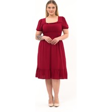 Apsen Kadın Kare Yaka Beli Gipeli Fırfır Detaylı Midi Boy Elbise 4467/110