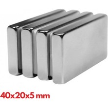 Epilons 1 Adet 40X20X5 mm Neodyum Mıknatıs , Köşeli N35 Nikel Kaplamalı Ürün