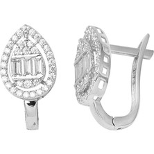 Bilezikci Damla Bagetli Beyaz 14 Ayar Altın Küpe