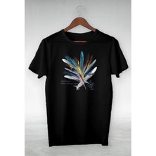 Amor Man Büyük Beden Renkli Şans Tüyü Baskılı Pamuk Kadın Tshirt