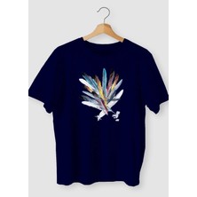 Amor Man Büyük Beden Renkli Şans Tüyü Baskılı Pamuk Oversize Kadın Tshirt