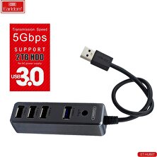 One Depot Tak Çalıştır 3 Adet USB 2.0 ve 1 Adet USB 3.0 Çıkışlı USB Çoklayıcı - Siyah