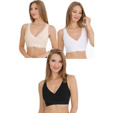 Parlingerie Sporcu Emzirme Büstiyeri 3lü Set Siyah-Beyaz-Ten