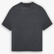 Abluka Online Erkek Oversize Çizgi Desenli Esnek Ve Hafif Rahat Yazlık T-Shirt Füme