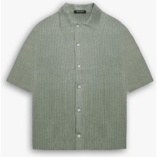 Erkek Oversize Fitilli Küba Yaka Gömlek Mint