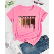 Amor Man Büyük Beden Leopar Kalpler Baskılı Pamuk Oversize Şık Kadın Tshirt