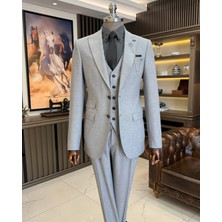 Terzi Adem Altun Italyan Stil Slim Fit Ceket Yelek Pantolon Takım Elbise Gri T11399