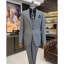 Terzi Adem Altun İtalyan stil slim fit ceket yelek pantolon takım elbise gri T11397