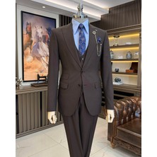Terzi Adem Altun İtalyan stil slim fit ceket yelek pantolon takım elbise kahverengi T11398