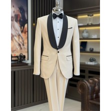 Terzi Adem Altun İtalyan kesim slim fit şal yaka ceket pantolon damatlık set bej T11900