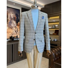 Terzi Adem Altun Klasik kesim regular fit mono yaka ekose erkek ceket gri T11607