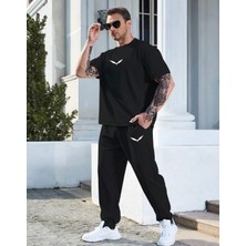 Amor Man Büyük Beden Özel Tasarım Minimal Kartal Baskılı Kısa Kollu Yazlık Dış Mekan Erkek Eşofman Takımı