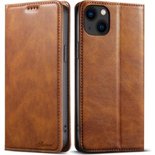 iPhone 15 Manyetik Kılıf Mumsu Doku Pu Deri+Tpu Telefon Stand Kapağı (Yurt Dışından)