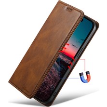 iPhone 15 Manyetik Kılıf Mumsu Doku Pu Deri+Tpu Telefon Stand Kapağı (Yurt Dışından)
