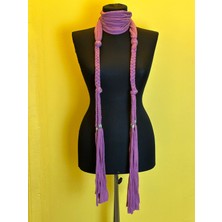 Gönülden Tasarım Örgü ve Boncuklu Penye Fular Boyun Bağı Saç Aksesuarı 200X30 cm