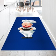 Viyana Home Dijital Baskılı Kaymaz Taban Yıkanabilir Mutfak Halısı Yolluk, V-Mutfak-05-Mavi,
