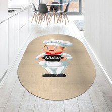 Viyana Home Dijital Baskılı Kaymaz Taban Yıkanabilir Oval Mutfak Halısı Yolluk, V-O-Mutfak-05-Krem,