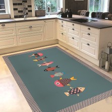 Viyana Home Dijital Baskılı Kaymaz Taban Yıkanabilir Mutfak Halısı Yolluk, V-Mutfak-11-Turkuaz,