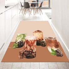Viyana Home Dijital Baskılı Kaymaz Taban Yıkanabilir Mutfak Halısı Yolluk, V-Mutfak-37-Kahve,