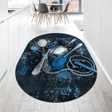 Viyana Home Dijital Baskılı Kaymaz Taban Yıkanabilir Oval Mutfak Halısı Yolluk, V-O-Mutfak-19-Mavi,